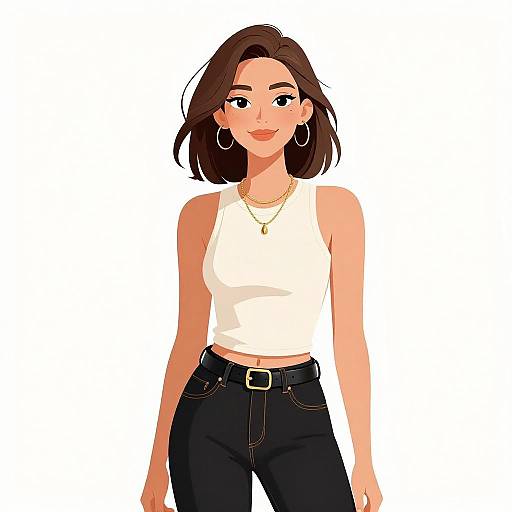 Chic Smiling Woman in Casual Outfit