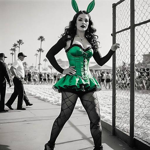 Woman in Emerald Green Bunny Costume