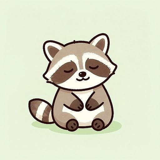 Watercolor Line Art Baby Raccoon