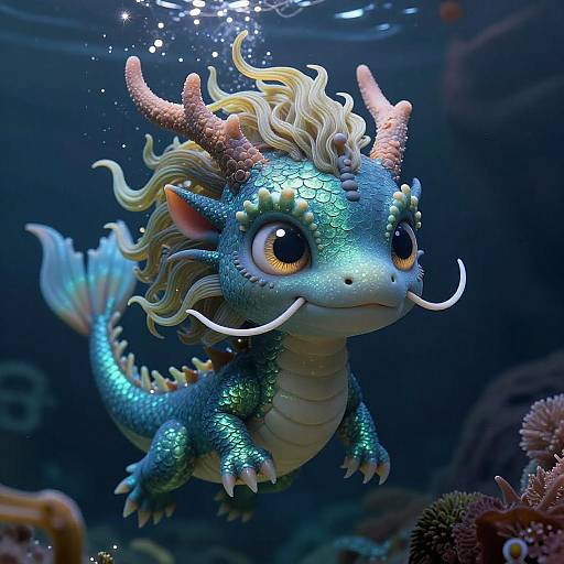 Bioluminescent Underwater Cute Dragon Portrait
