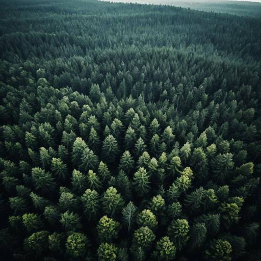 Aerial View of Dense Coniferous Forest