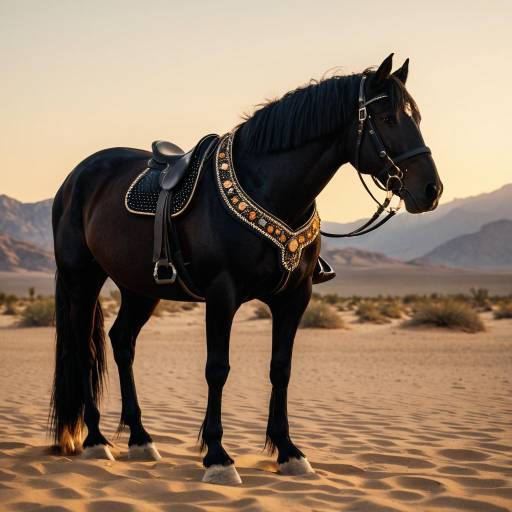 Elegant Black Stallion at Sunset