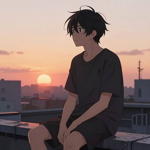 Mysterious Anime Boy at Sunset
