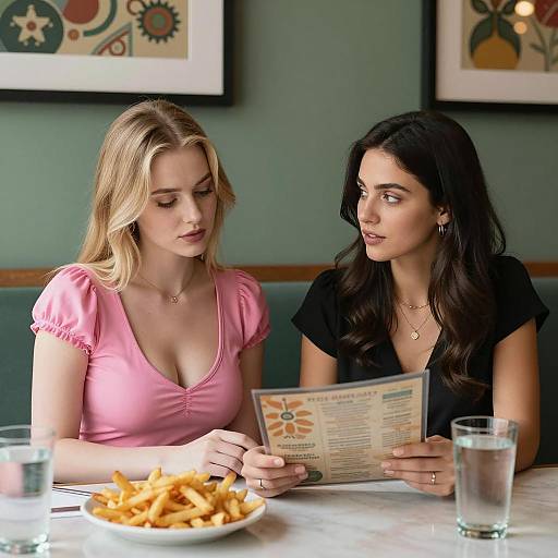 Casual Restaurant Scene with Two Friends