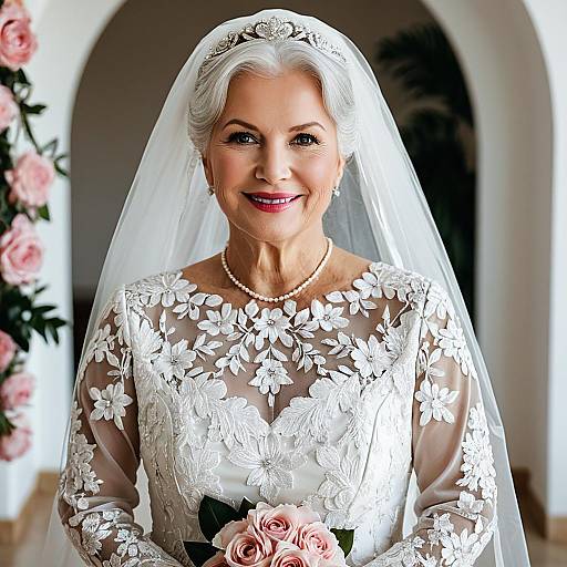 Elegant Older Bride in White Wedding Dress