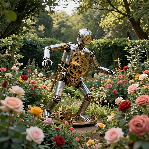 Surreal Brass Automaton in Garden
