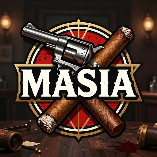1930s Mafia Logo with Revolver and Cigar