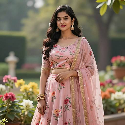 Elegant Peplum Lehenga in a Garden