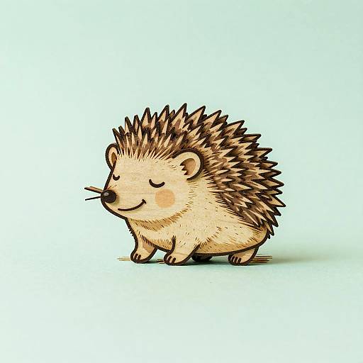 Cute Cartoon Baby Hedgehog Woodcut