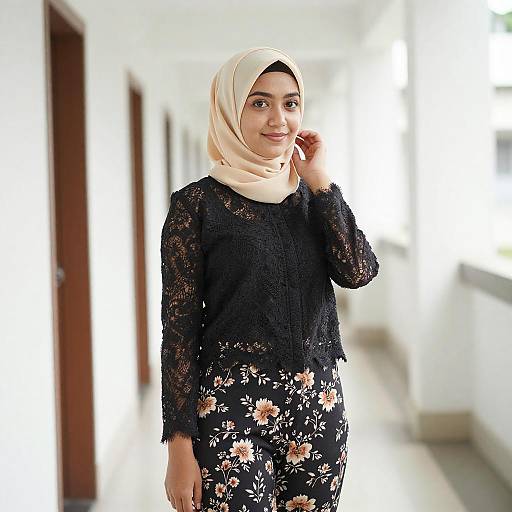 Young Woman in Hijab and Modern Attire