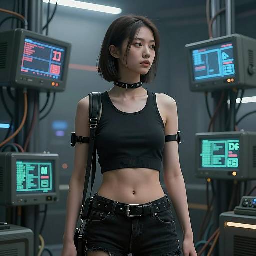 Cyberpunk Woman in Futuristic Landscape