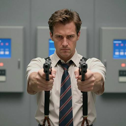 Man Pointing Two Guns