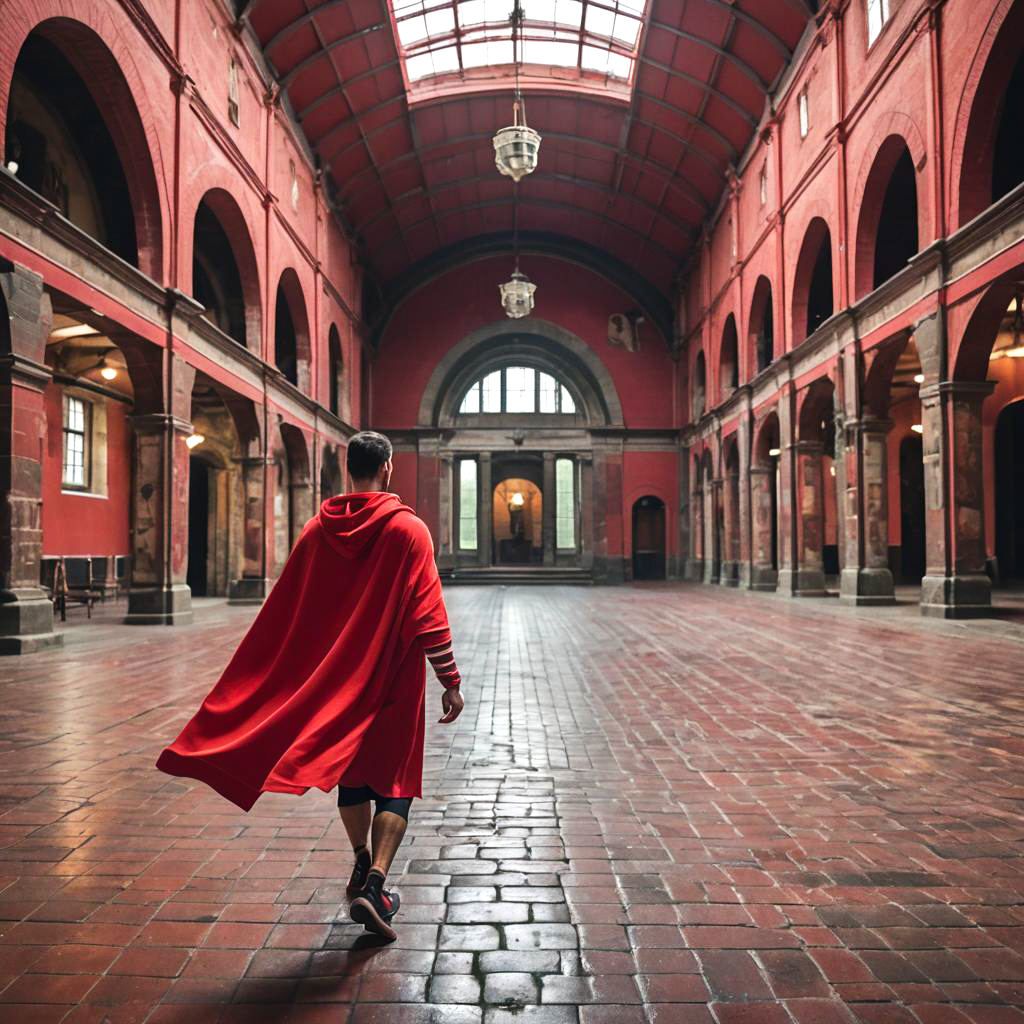 Athletic Figure in Striped Red Poncho