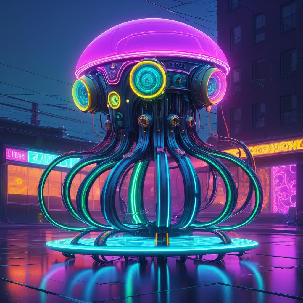 Neon Octopus Robot in Stunning Detail