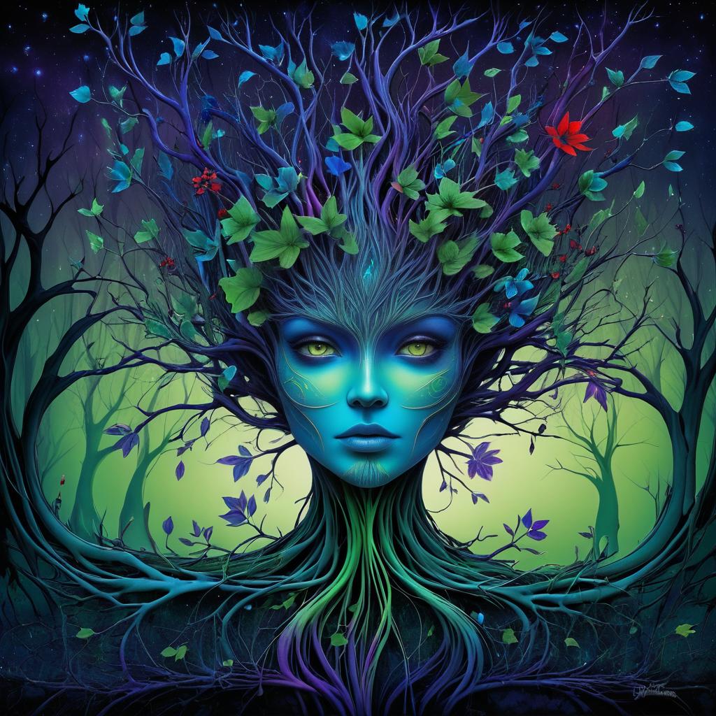 Enchanting Green Tree Lady Illustration