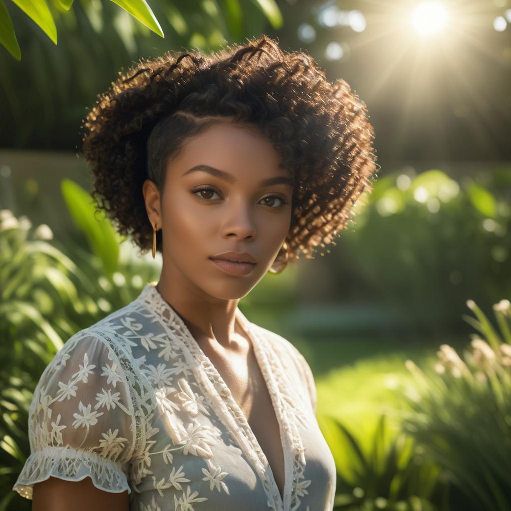 Elegant African Woman in Spring Garden