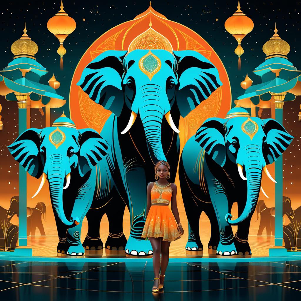 Surreal Fusion of Girl and Elephants