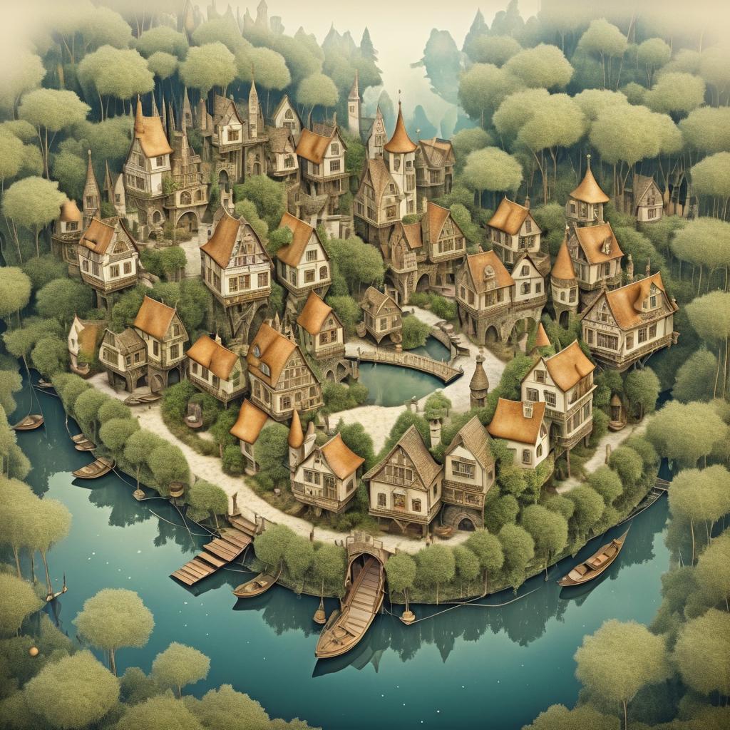 Medieval Fantasy Floating Village Illustration