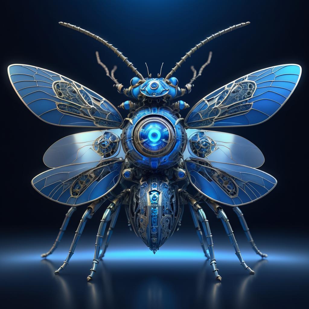 Surreal Mechanical Insect with Blue Glow