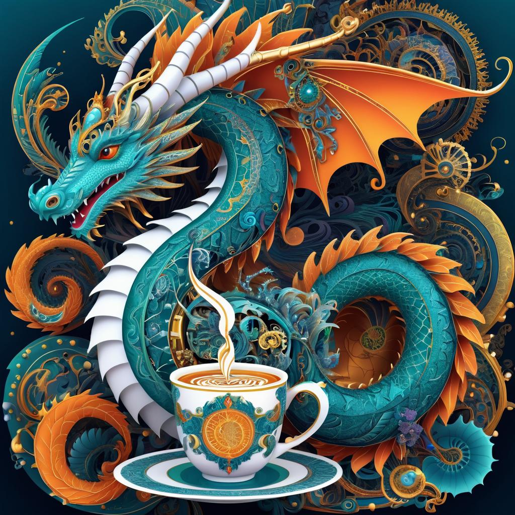 Whimsical Dragon Enjoying Hot Chocolate