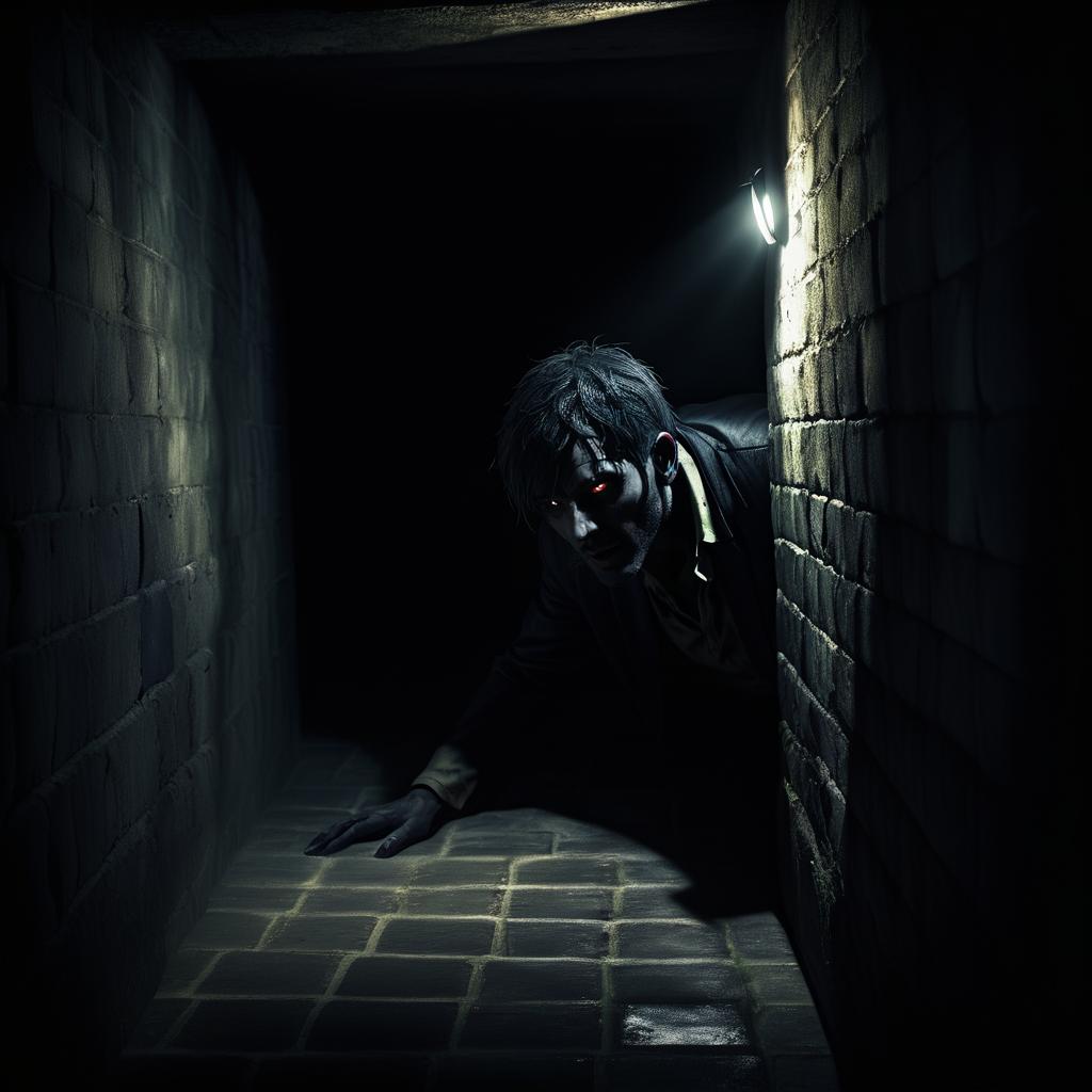 Eerie Zombie Hiding in a Cellar