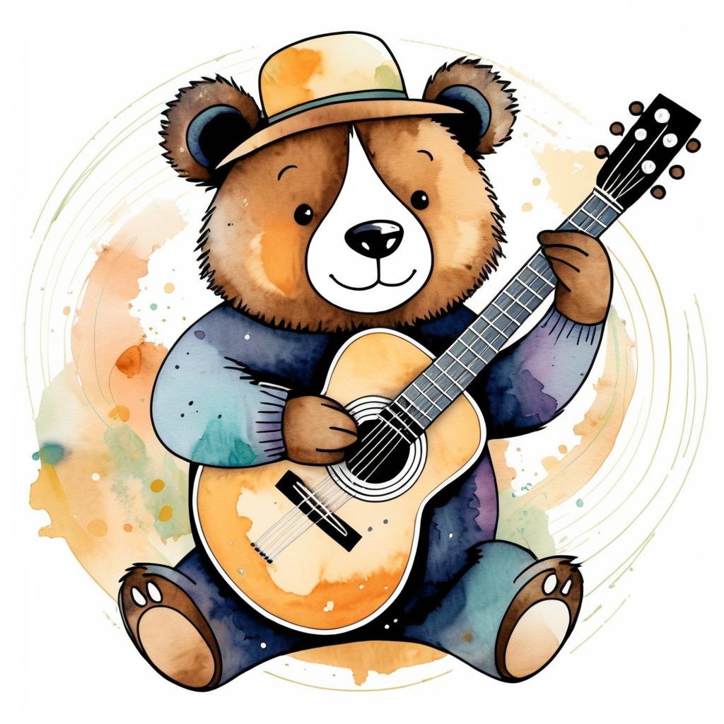 Whimsical Bear Playing Guitar Illustration