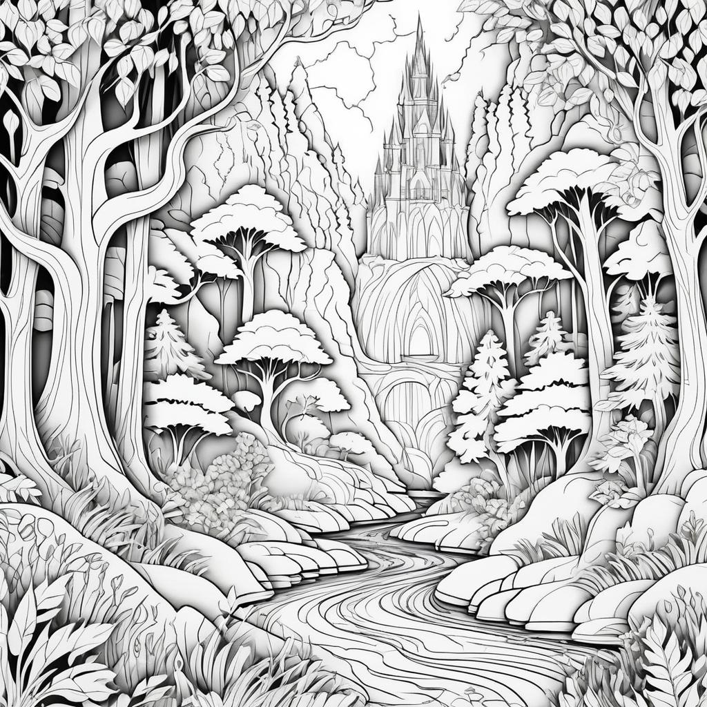 Enchanting Mystical Forest Coloring Page