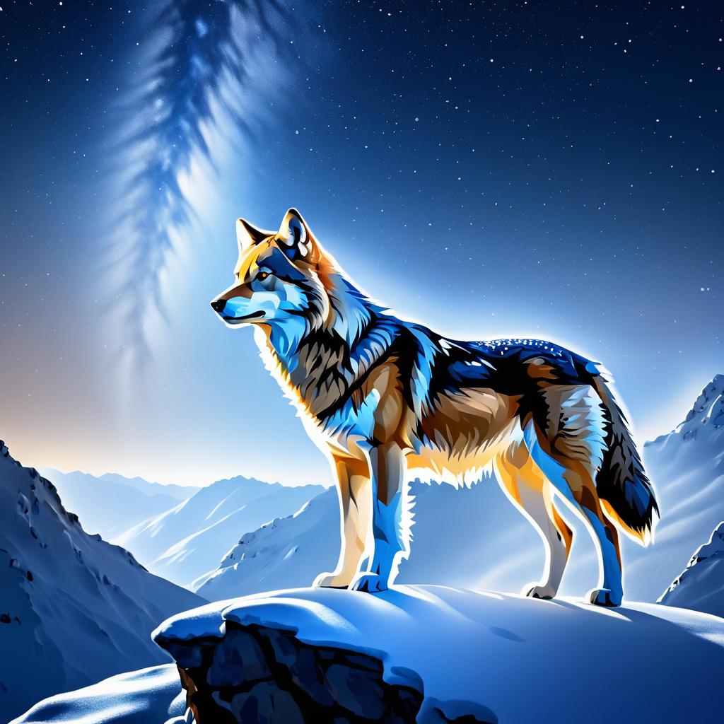 Serene Wolf on Snowy Mountain Night