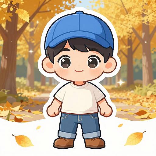 Anime Toddler Boy in Autumn Park Sticker