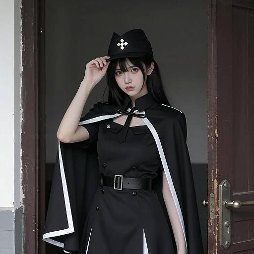 Stern Young Woman in Military Ensemble