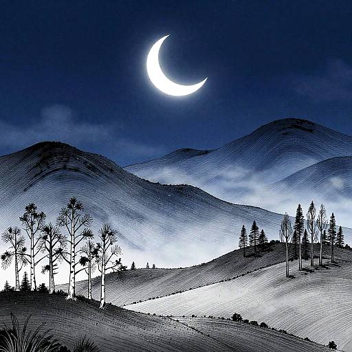 Dreamy Minimalist Moonlit Landscape
