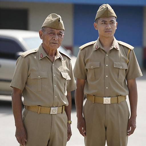 Two Male Officers in Beige Uniforms