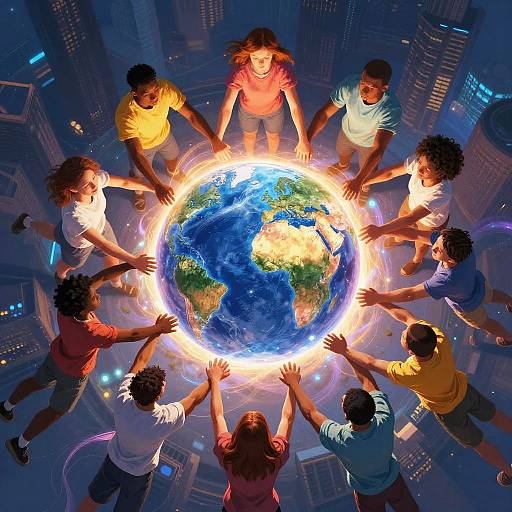 Diverse Unity Around Radiant Globe