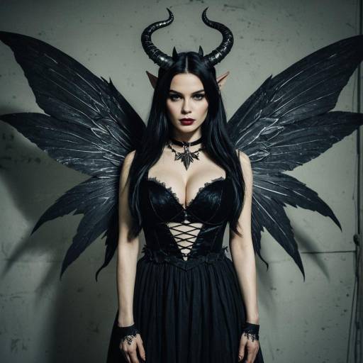 Woman in Dark Fairy Costume with Horns and Wings