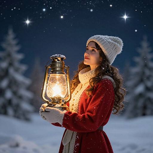 Festive Woman Under Winter Stars