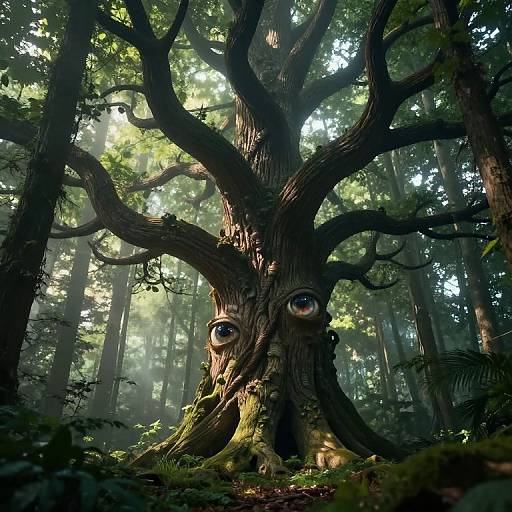 Mystical Giant Tree with Glowing Eyes