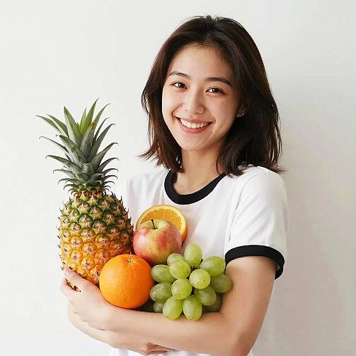 Smiling Woman with Fresh Fruit