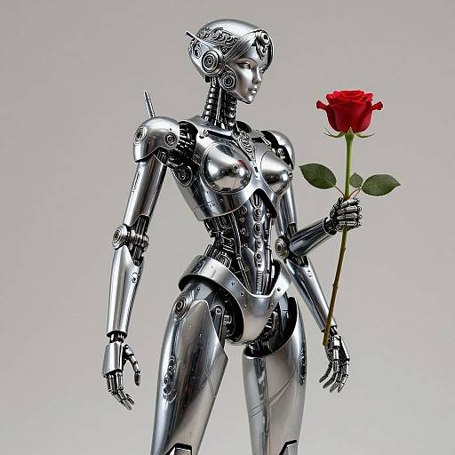 Chrome Robot Woman with Rose