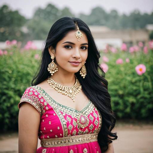 Indian Woman in Traditional Pink Mehndi Dress
