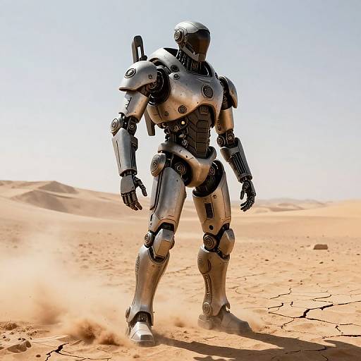 Futuristic Soldier in Desert Exoskeleton