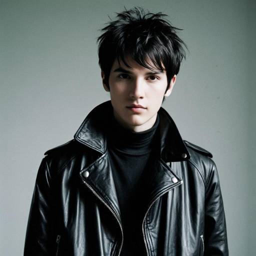Young Man in Vintage Black Leather Jacket