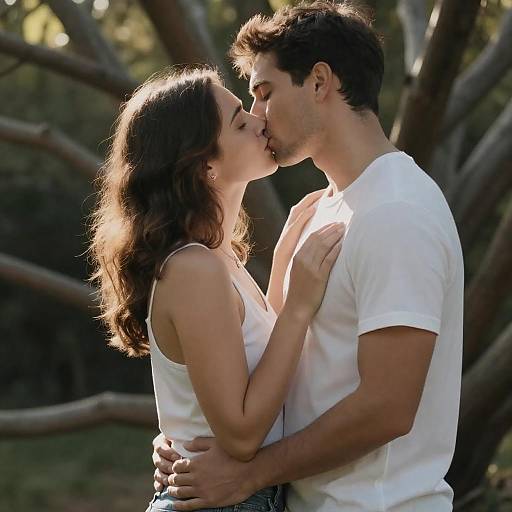Couple Kissing Among Sunlit Branches