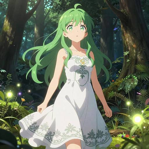 Mystical Anime Girl in Enchanted Forest