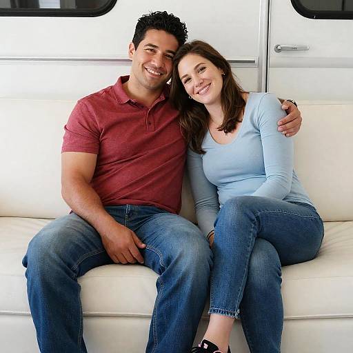Cozy Couple on a White Couch