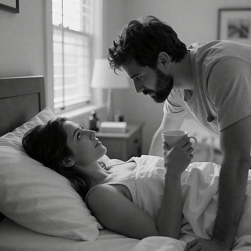 Black-and-White Bedside: Morning Coffee Moment