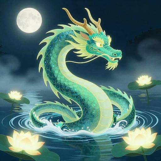 Moonlit Ethereal Water Dragon Illustration