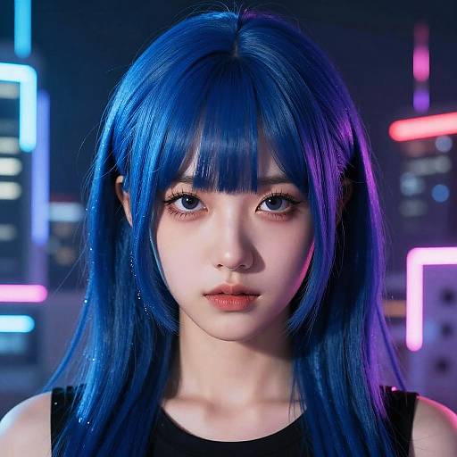 Cyberpunk Portrait with Neon Blue Hair