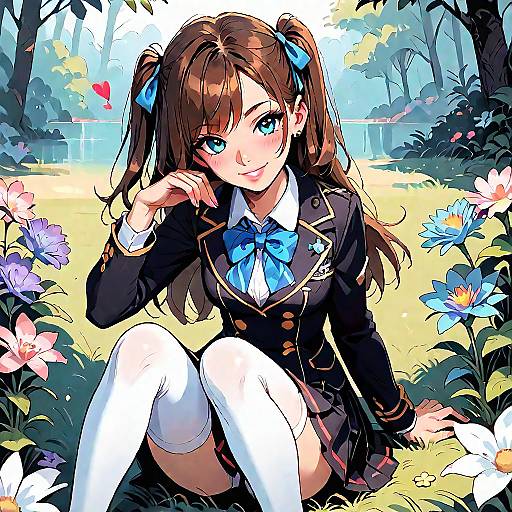 Anime Girl in Nature with School Uniform