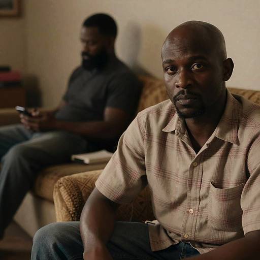 Two African American Men in Dimly Lit Room
