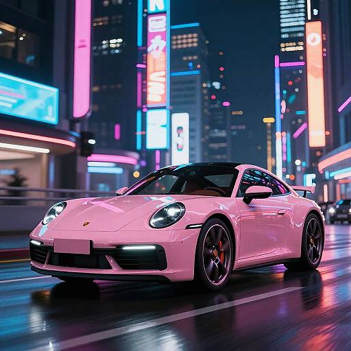 Neon Pink Porsche 911 in Cyberpunk City